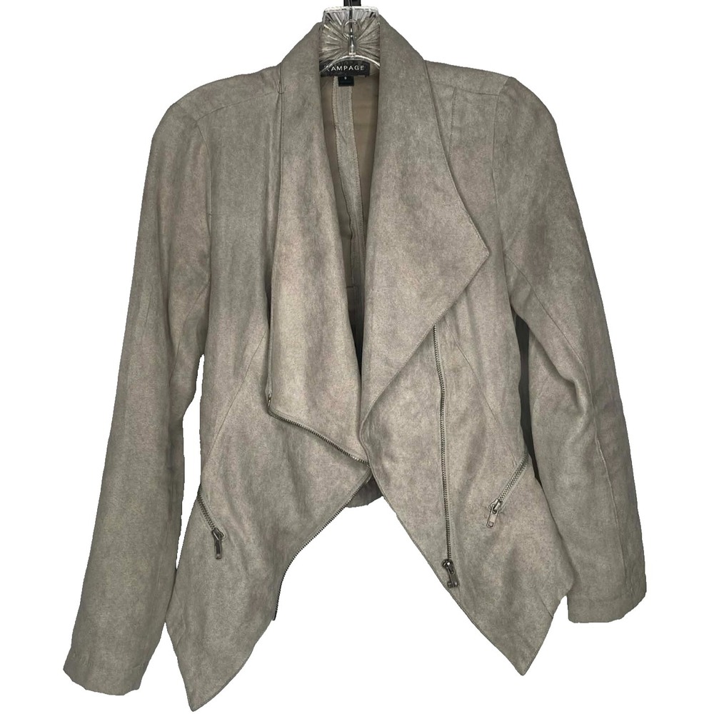 Vintage Y2K Rampage gray faux‎ Suede Blazer women's size small asymmetrical zip